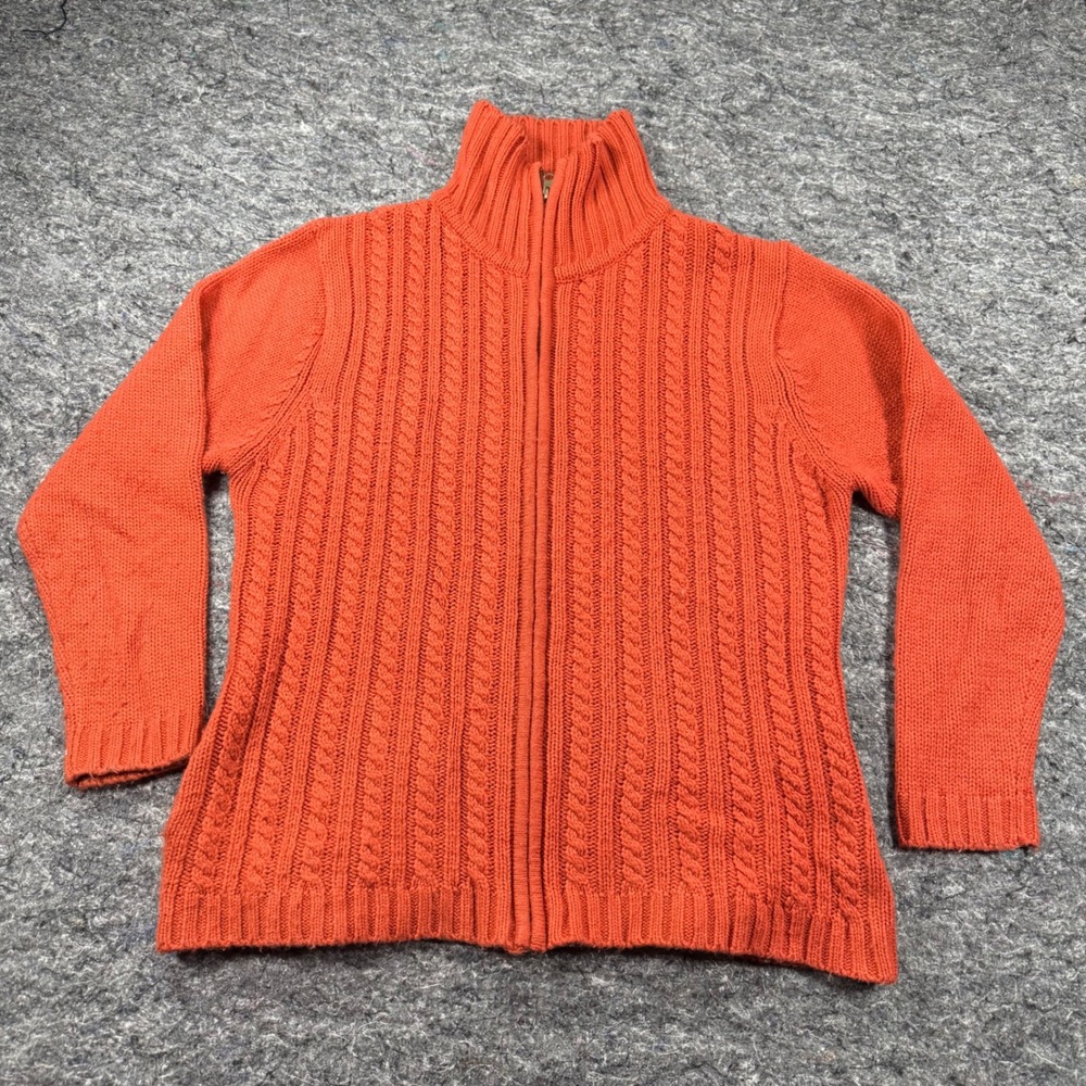 Tally-Ho Orange Cable Knit Full Zip Mock Neck Cardigan Sweater XL 608000-BCE